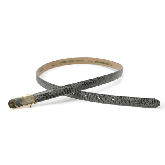 Vintage Couture Emmanuel Leather Snakeskin Skinny Belt 80s Grey Gold - Picture 2 of 10